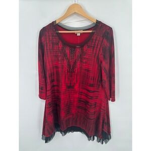 One World Top Womens L Embellished Mature Casual Work Career Professional Flowy